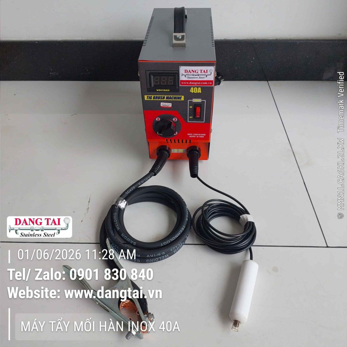 Máy Tẩy Mối Hàn Inox Điện Hóa 40A TIG Brush Machine chính hãng làm sạch mối hàn inox nhanh chóng cho xưởng cơ khí.