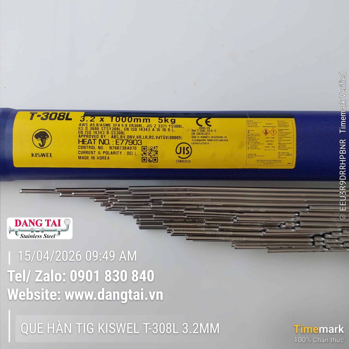 Que hàn TIG inox Kiswel 308L chuyên dụng cho hàn inox
