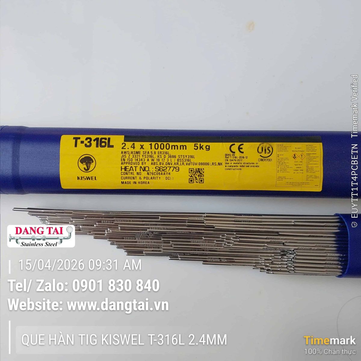 Que hàn TIG inox 316L Kiswel hàng chính hãng sẵn kho