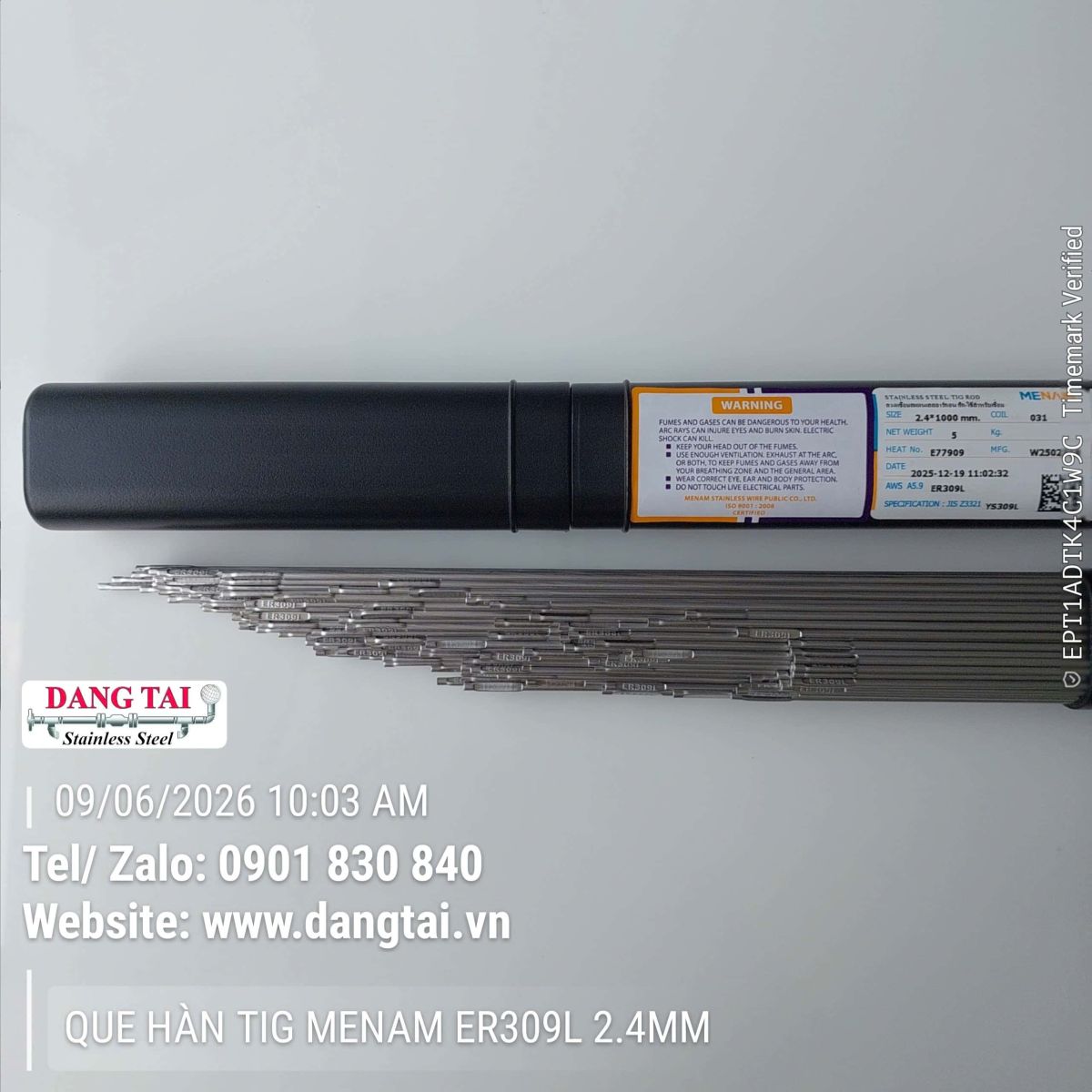 Que hàn TIG ER309L Menam chính hãng giá tốt