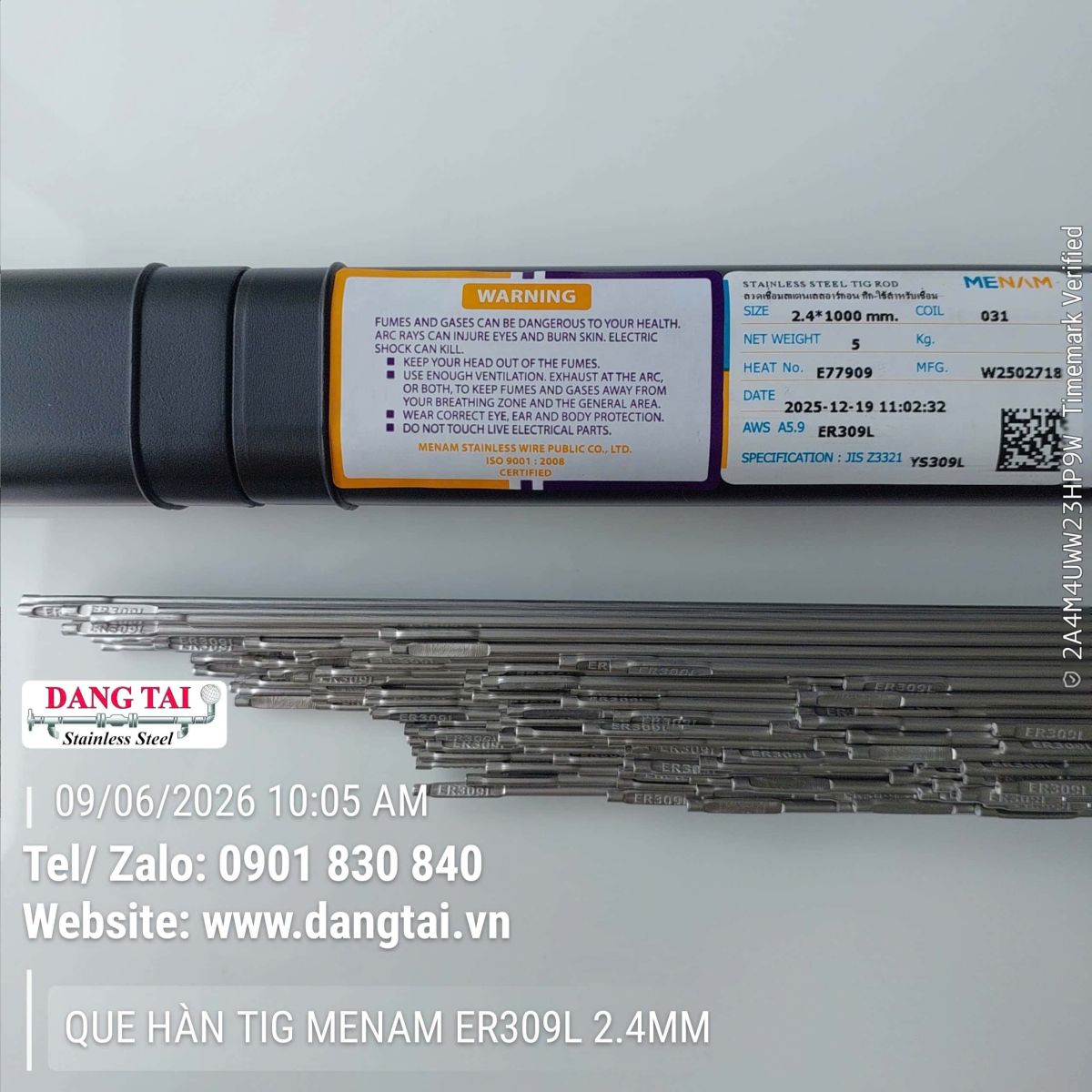 Que hàn TIG Menam 309L ER309L chính hãng dùng hàn inox