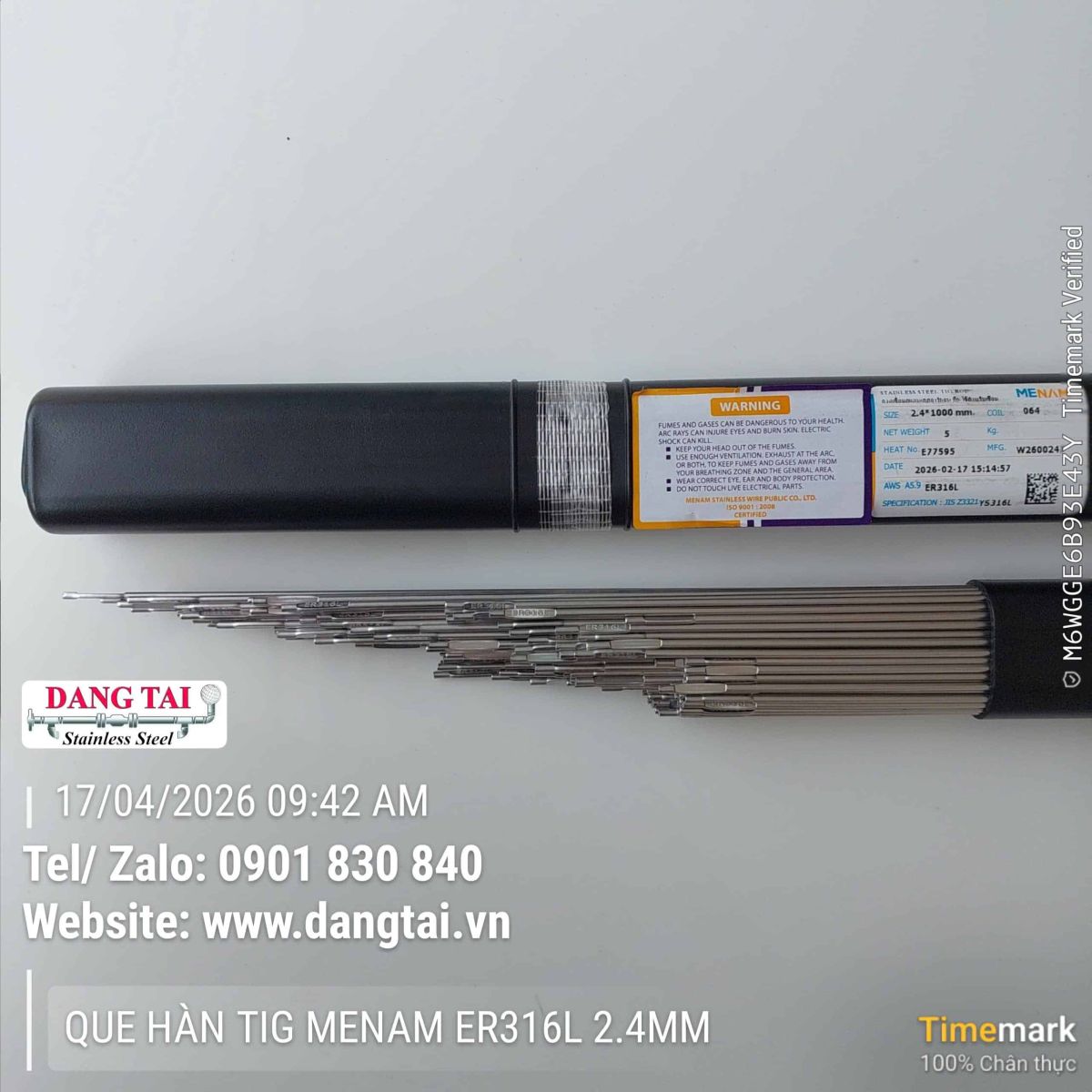 Que hàn TIG 316L Menam sẵn kho giao nhanh