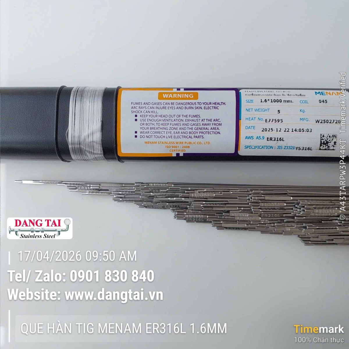 Que hàn TIG Menam 316L chính hãng chất lượng cao