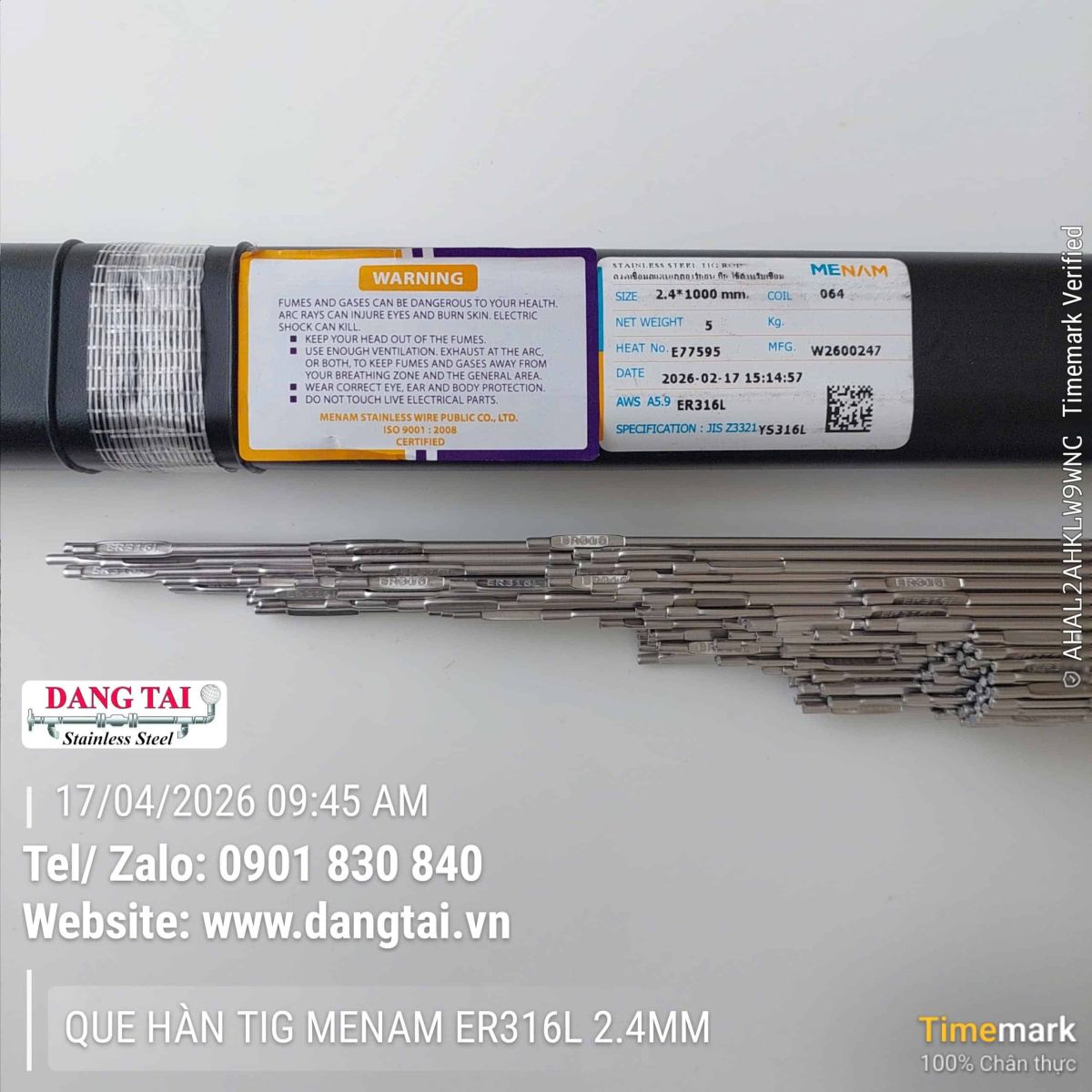 Que hàn TIG Menam 316L giá rẻ chính hãng