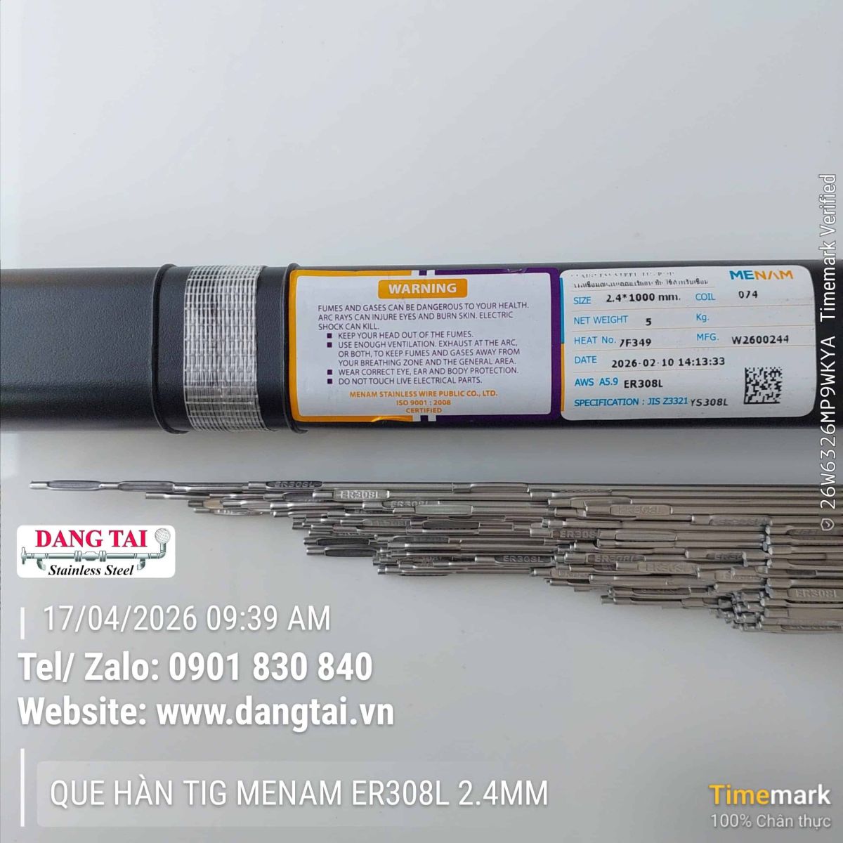 Que hàn TIG inox 308L Menam giá tốt