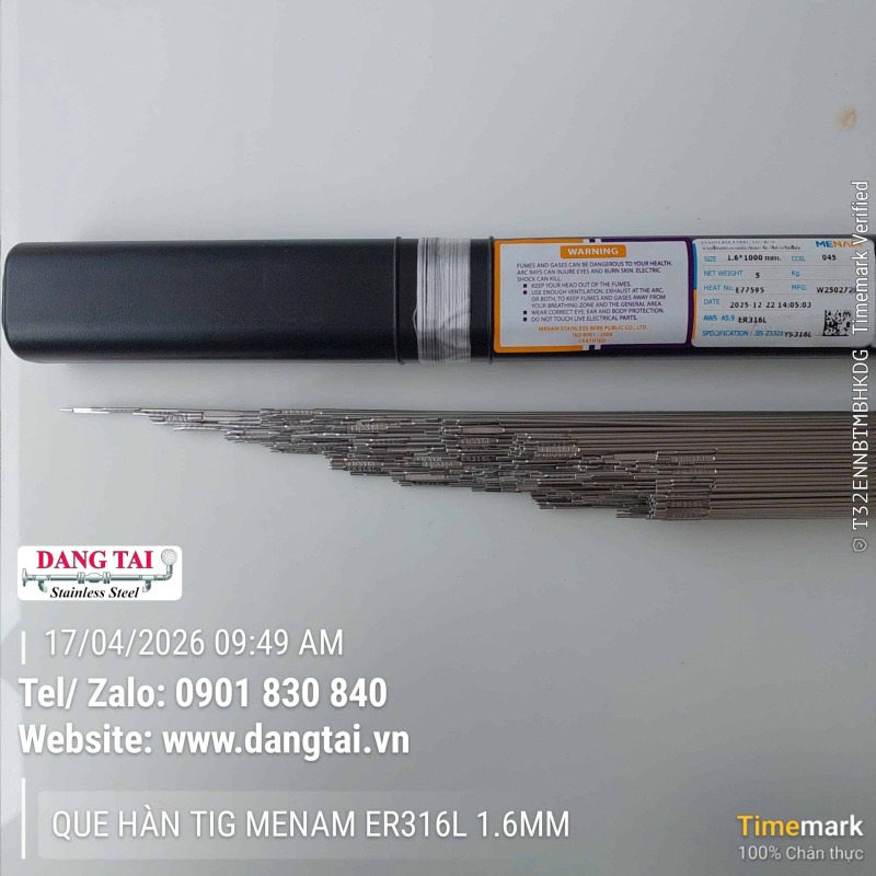 Que Hàn TIG Inox Menam 316L Chính Hãng – Chống Ăn Mòn, Bền, Giá Tốt