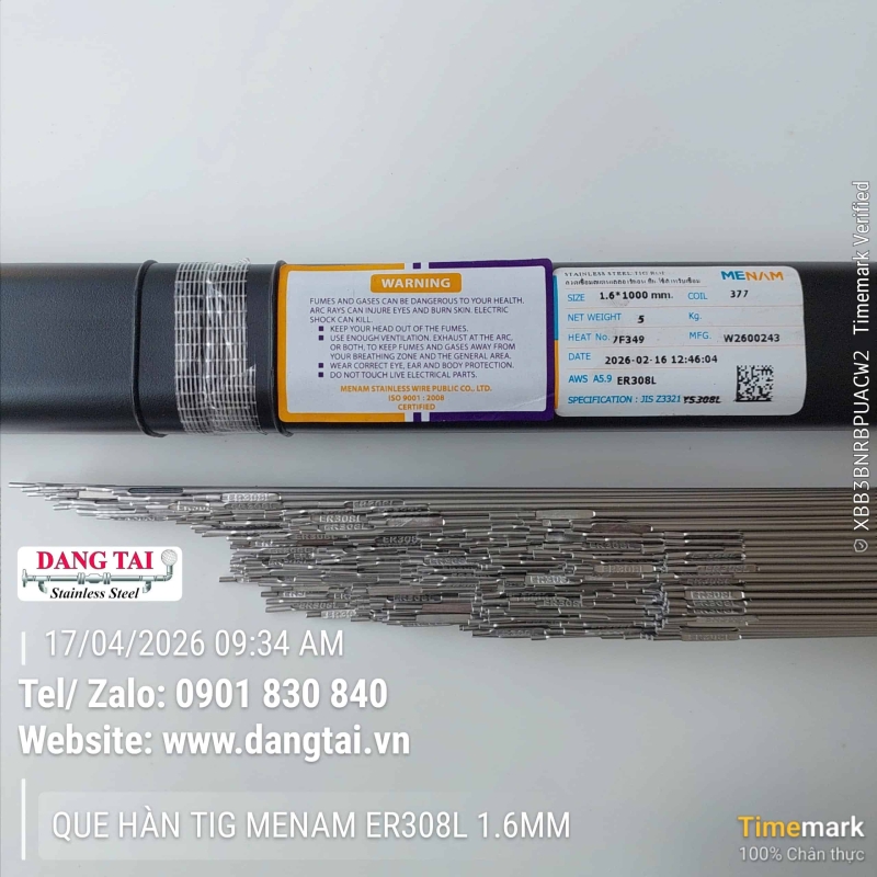 Que Hàn TIG Inox Menam 308L Chính Hãng – Hàn Đẹp, Bền, Giá Tốt