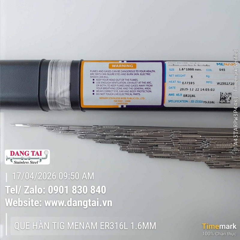 Que Hàn TIG Inox Menam 316L Chính Hãng – Chống Ăn Mòn, Bền, Giá Tốt